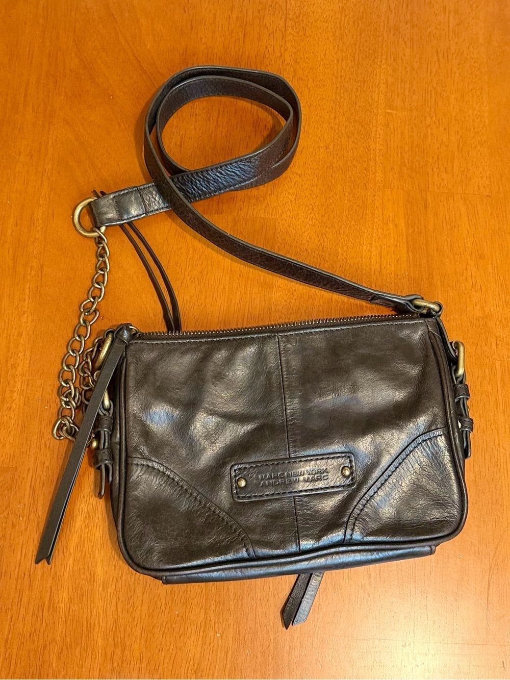 Marc New York Andrew Marc Brown Leather Flat Utility Crossbody Purse Y2K